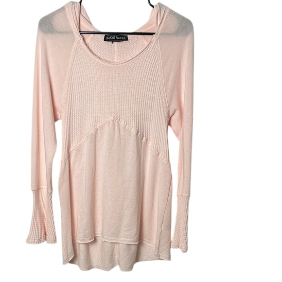 Almost Famous pink Babydoll hoodie dress,waffle,sheer,fray,bell sleeves,coquette - Picture 1 of 9
